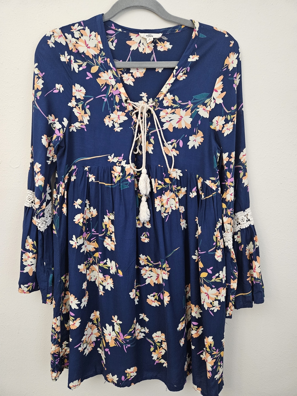entro Navy Floral Blouse with Peach and Pink Accents